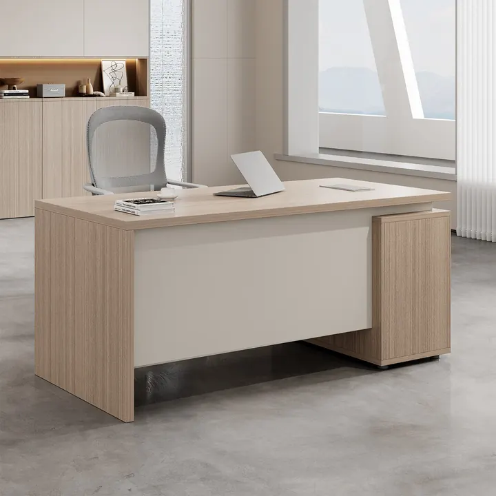 Aalborg Executive Desk - Light oak desk with white modesty panel for bright offices