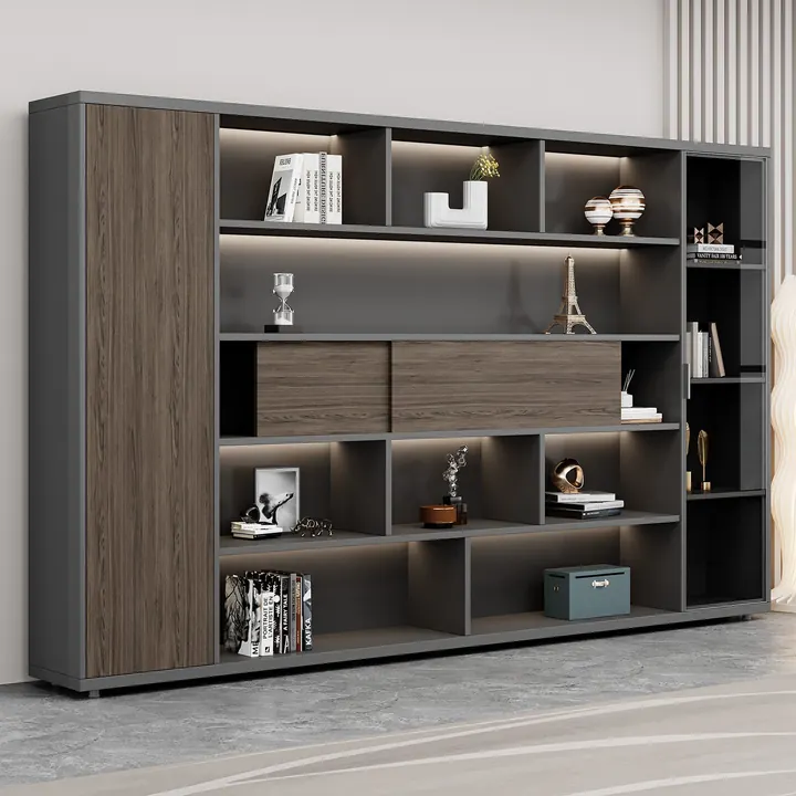 Atlas Bookshelf & Display Wall - Open and closed library wall with adjustable shelves