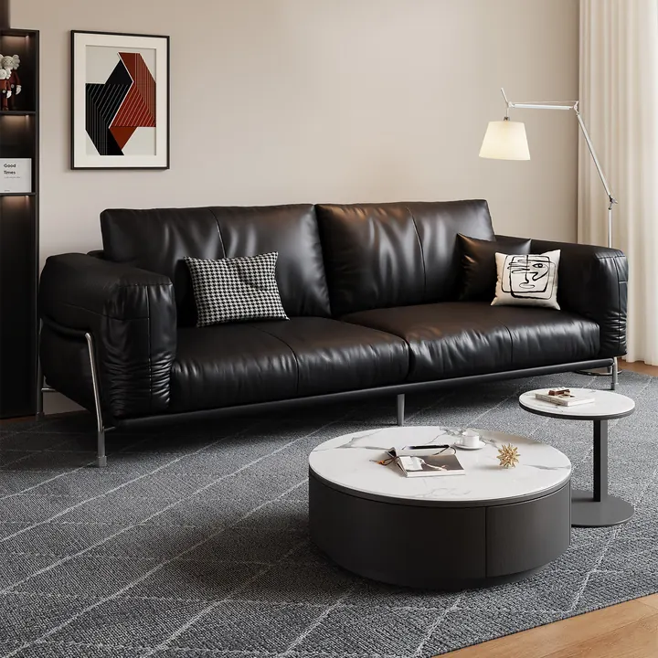 Baker Street Leather Lounge Sofa - Soft black leather sofa for reception and breakout