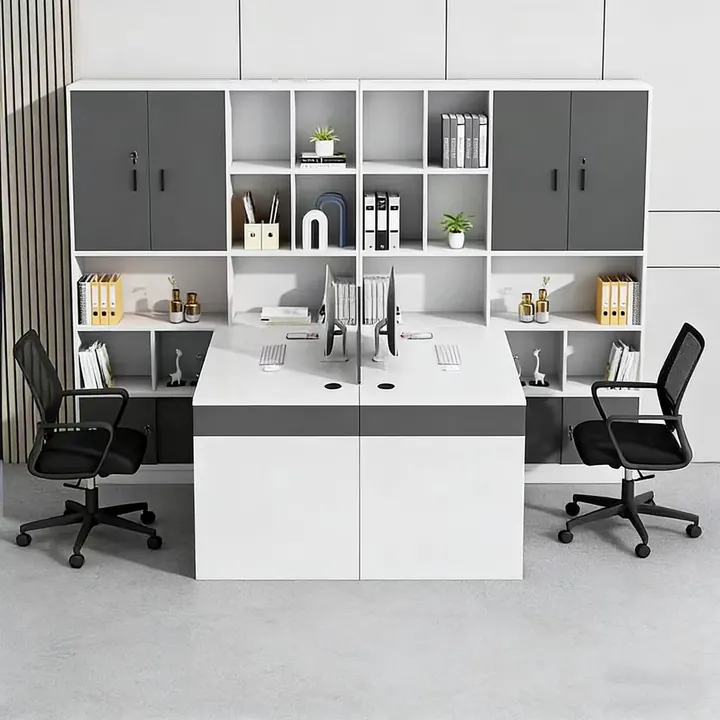 Bramley Twin Executive Desk - Two-person executive suite with shared hutch storage