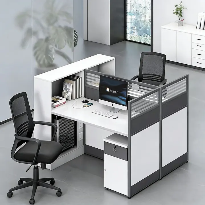 Duo Focus Workstation Pod - Two-person focus pod with screen and storage columns