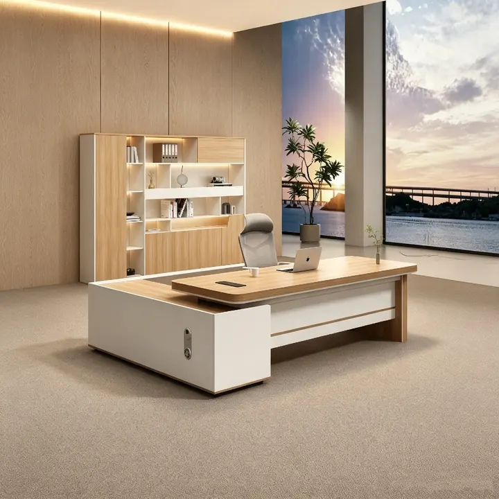 Hamptons Executive Desk - Compact executive desk with soft-close drawer units