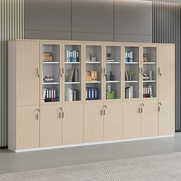Haven Glass-Door Locker Cabinet - Cream cabinet wall with lockable glass display doors