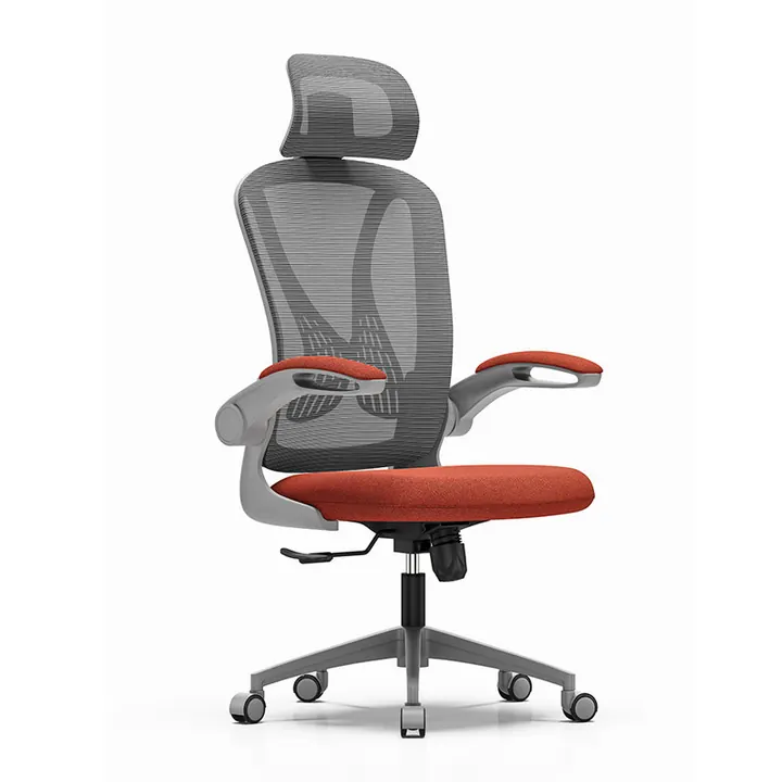 Helix Ergonomic Chair with Headrest - Mesh chair with headrest, red accent seat and adjustable arms