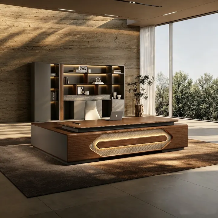 Kensington Executive Desk - Slim-profile executive desk with curved modesty panel