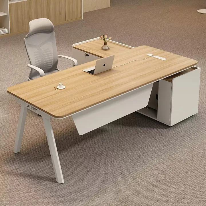 Larch Compact Office Desk - Light oak home-office desk with integrated drawer unit