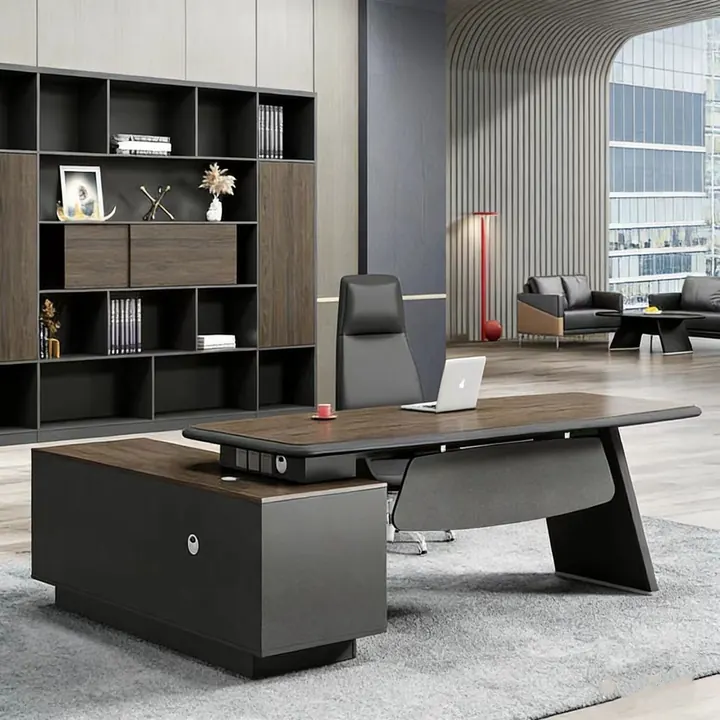 Mayfair Executive Desk - Angular executive desk with bronze trim and companion units