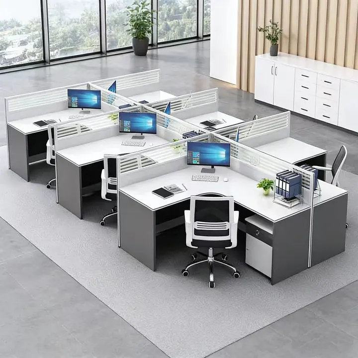 Nimbus Bench Desk with Privacy Screens - Bench desks with glazed privacy screens and task lighting