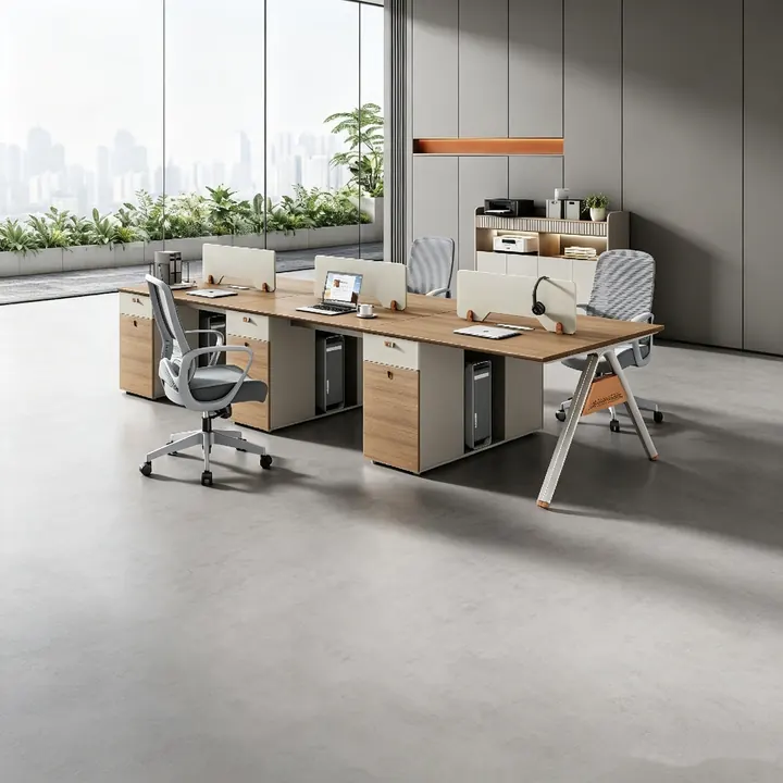 Provence Executive Desk - Warm oak desk with side storage and planter zone