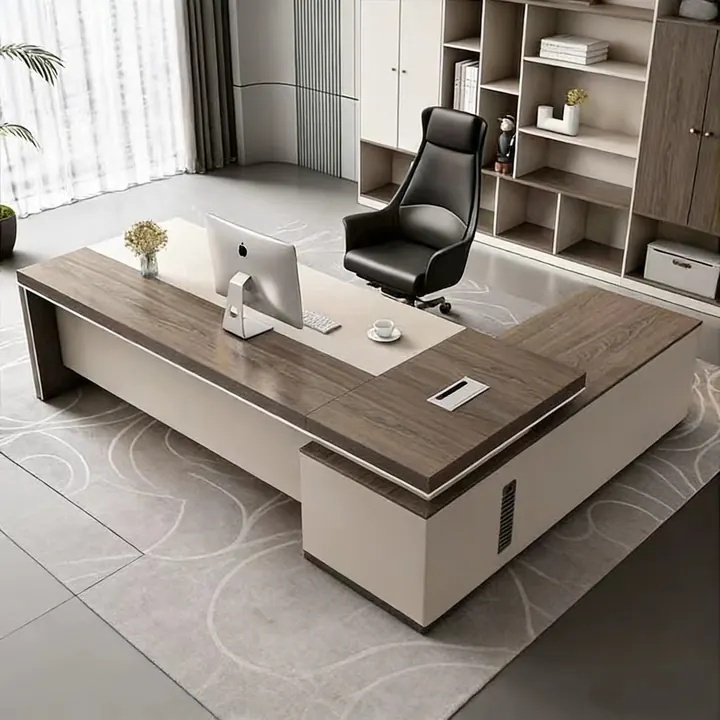Ravello Executive Desk - Double-pedestal executive desk with leather top and shelving wall