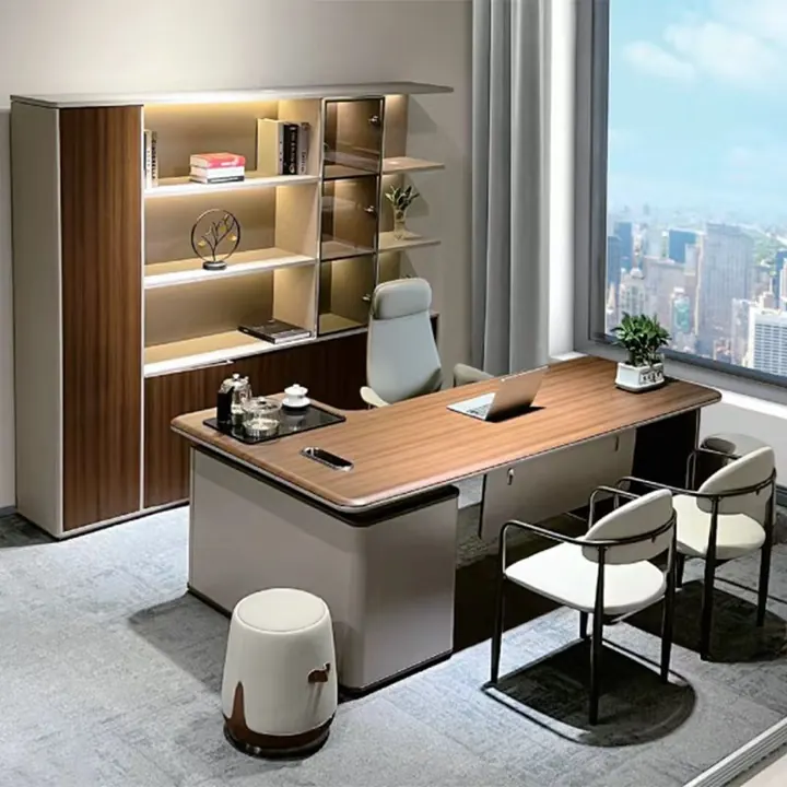 Regent Executive Desk - Executive desk with illuminated shelving and leather seating