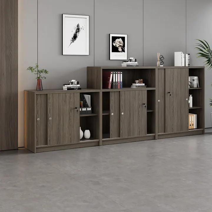Soho Low Storage Credenza - Timber credenza with open shelf and plant display