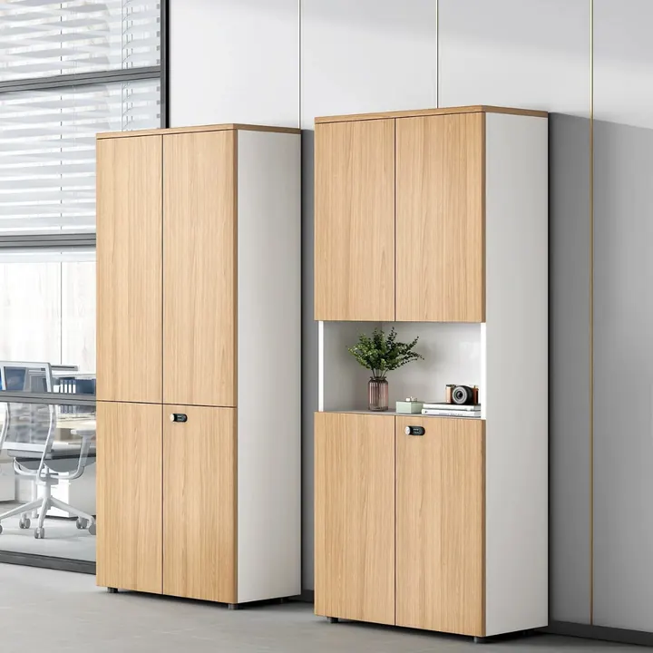 Tall Boy Two-Door Cabinet - Tall oak and white cabinets with internal drawers and niche