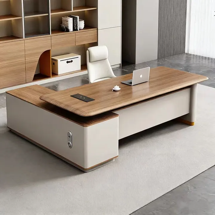 Verona Executive Desk - Oak executive desk with floating storage return