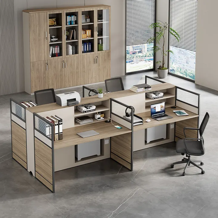 Woodline Workstation with Timber Screens - Oak workstation with timber screens and felt storage